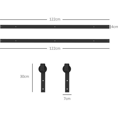 Kit rails porte coulissante 244 cm, roulements, sécurité anti-déraillement, finition butée et guide sol, acier carbone noir, pack complet (1/5)