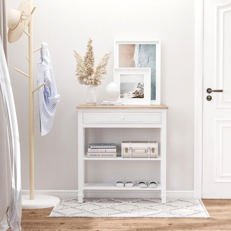 Mesa Consola Mesa Recibidor con 2 Estantes y Cajón para Entrada Pasillo Salón 75,6x27,5x80,5 cm Blanco (1/5)