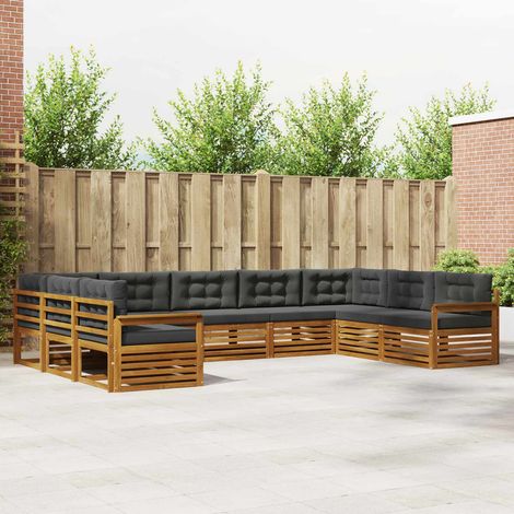Outdoor-Sofagarnitur mit Kissen 9 pcs Natur und Anthrazit