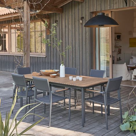 Salon de jardin en teck massif et aluminium 6/8 pers. (1/5)