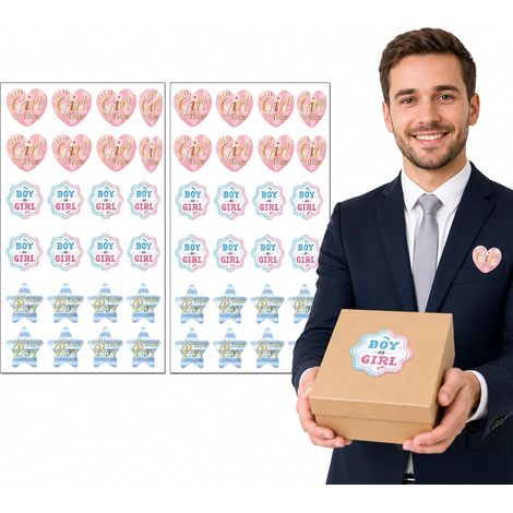 Stickers Révélation de Sexe 48 Pièces, Autocollants de Vote Rose Bleu Pour Annonce Prénatale, Décoration de Fête et Boîte Cadeau (1/5)