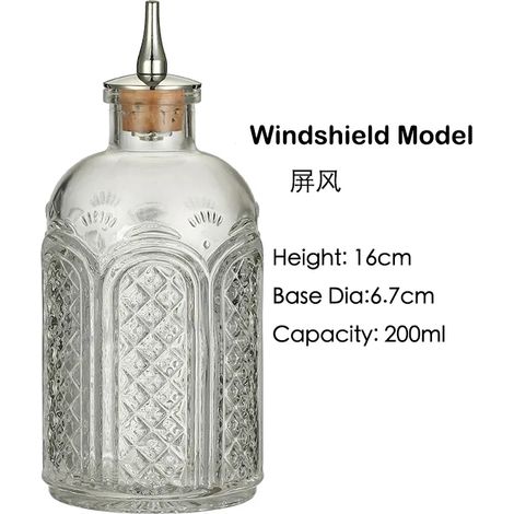 Bouteille à amer (pare-brise 200 ml) idéale pour les cocktails - Bouteille à amer en verre avec bouchon doseur en acier inoxydable. (1/5)