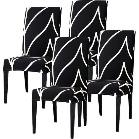 Set di 4 coprisedie elasticizzati, coprisedie universali, cuscinetti antiscivolo per sedie, ideali per casa, hotel e ristoranti, neri e curvi (1/4)