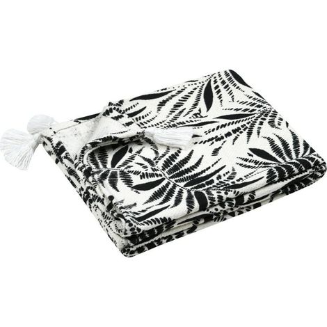 ZIANA Decke 125x150 ecru Blätter Fransen