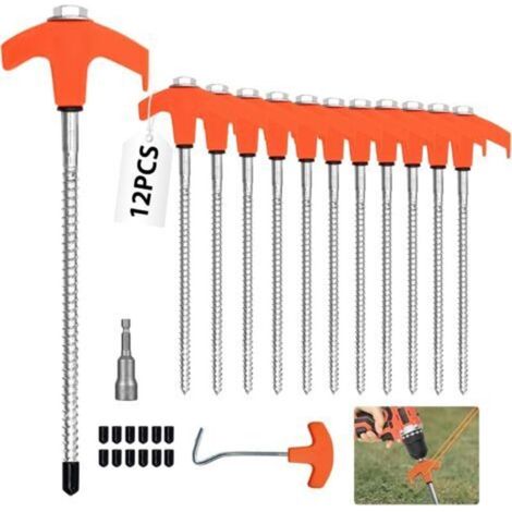 12 picchetti da tenda da 20 cm con punta esagonale, picchetto in acciaio con filettatura, picchetti da campeggio resistenti per terreni duri, giardino, escursionismo