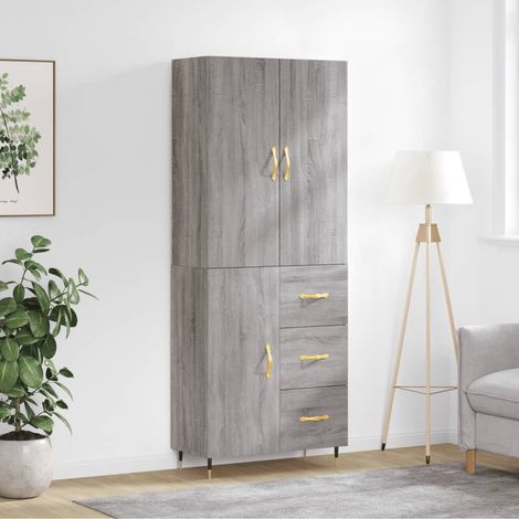 Buffet haut,Buffet de salon,Commode Meuble de rangement,Style Industriel Sonoma gris 69,5x34x180 cm Bois d'ingénierie VNWE323470 (1/5)