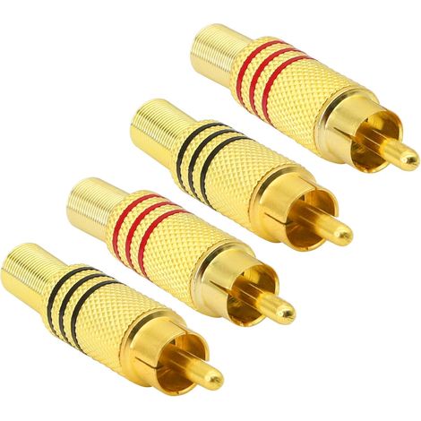 Enowelir Fiche Audio RCA, AV stéréo mâle plaqué Or avec Ressort coaxiale Audio sans Soudure Adaptateur (4-Pack) (1/3)