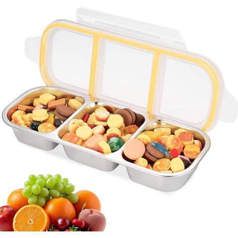 Boîte à Repas en Acier Inoxydable 304, 3 Compartiments, Sans BPA, Boîte à Goûter avec Couvercle pour l'École et le Travail, Compatible Lave-Vaisselle et Robuste pour le Camping (1/5)