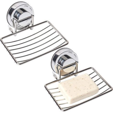 Panier à savon en acier inoxydable argenté avec ventouse puissante, bac à savon à séchage rapide pour douche, salle de bain, évier de cuisine - 2 pièces (1/5)