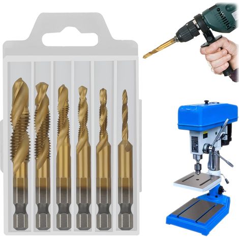 6 Pièces Foret Taraudeur, HSS Jeu De Foret Mèche, M3 M4 M5 M6 M8 M10 Taraudeur Plaqué En Titane Set, Foret Taraud Filetage Métrique, Forets À Marteau Countersink Tap (1/5)