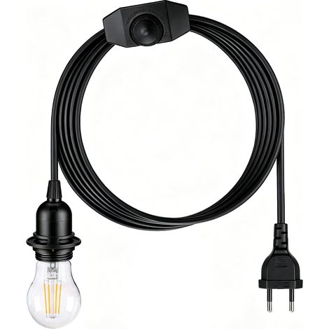 Kit suspension à variateur, câble de 4 m à brancher pour lampe suspendue, douille E27 Edison pour luminaires et abat-jours, ampoule livrée avec le kit, noir (1/5)