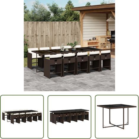 The Living Store Ensemble à manger de jardin et coussins 11 pcs marron rotin - Salon De Jardin - Meuble De Jardin - Set De Jardin - Table De Jardin - Chaises De Jardin (1/5)