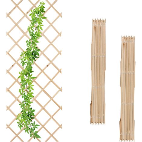 Relaxdays Rankgitter ausziehbar, 3er Set, 180x90 cm, Holz, Rankhilfe Kletterpflanzen, Holzgitter Wand, Spalier, natur