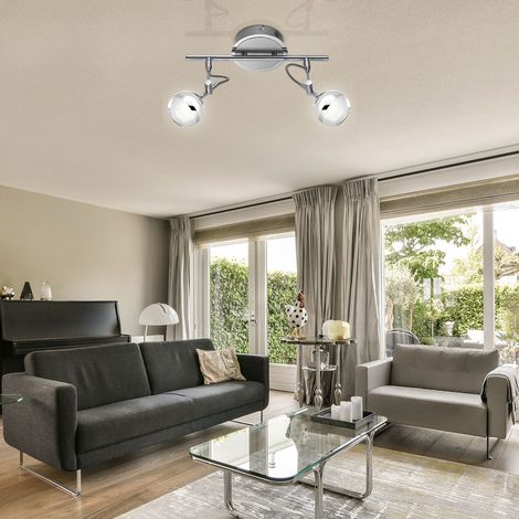 Spot de plafond LED plafonnier plafonnier spot lampe spot, 2 spots de flamme mobiles, acrylique chromé, 2x LED 5W 350Lm blanc chaud, HxLxP 20x32x13cm