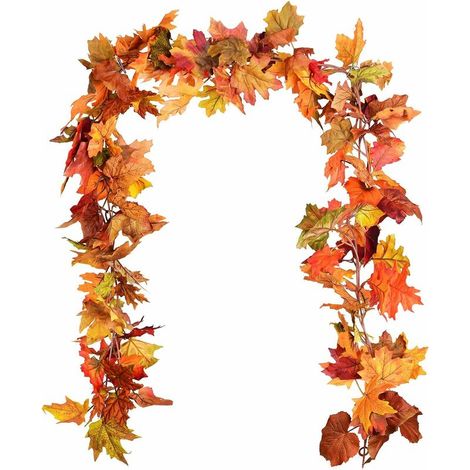 Set of 2 Autumn Maple Leaf Wreaths, Hanging Vine Wreaths Artificial Fall Leaves Garland Thanksgiving Decorations for Home Wedding Fireplace Christmas Party (1/5)