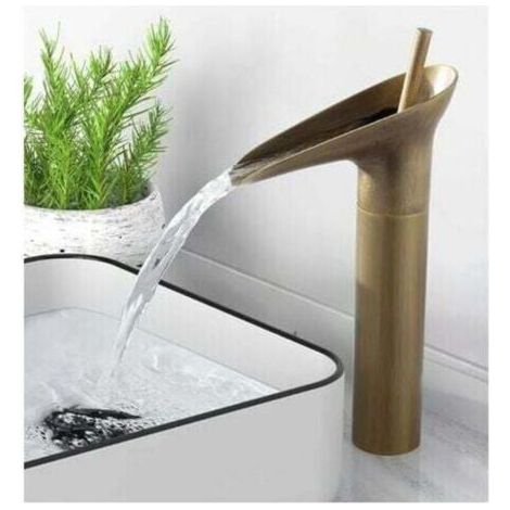 Rubinetto per bagno in bronzo antico, rubinetto per lavabo a cascata, miscelatore monocomando per lavabo alto con valvola in ceramica (1/4)