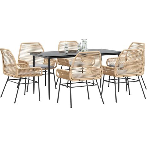 Ensemble à manger jardin coussins 7 pcs-Salon de jardin marron poly rotin verre 284566 (1/5)