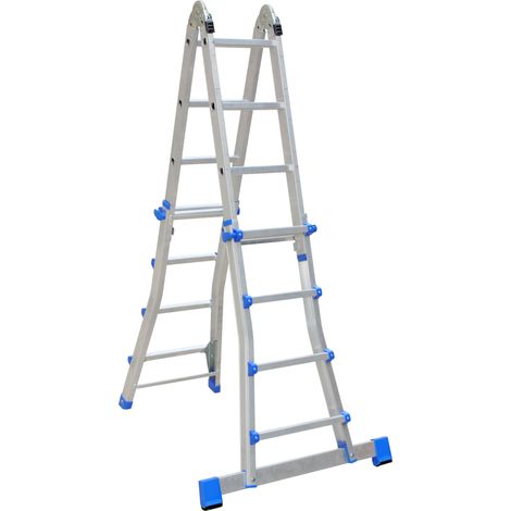 Tubesca Comabi – Échelle télescopique MULTISCOPIC 4x4 échelons – Aluminium léger – Charge maximale 150 kg – Position droite et double plan – 94319