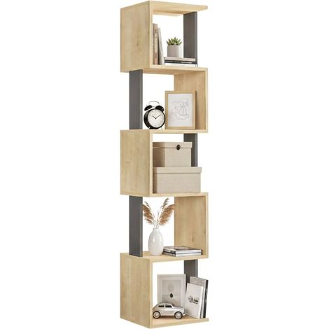 Dmora - Libreria Aglaia, Scaffale da ufficio, Mobile portalibri, Biblioteca, 35x30h161 cm, Quercia e Antracite, con imballo rinforzato, con imballo rinforzato