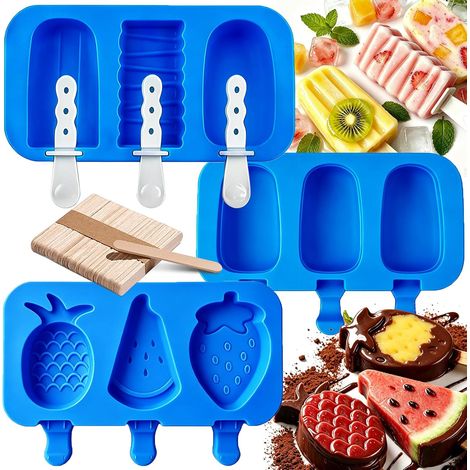 Moule a Glace - Lot De 3 Moules a Glace En Silicone a 50 Bâtonnet Sans BPA, Empilables Et Robustes, Pour Glace Maison Au Lait, À La Crème, Au Lait De Coco Ou Au Yaourt (1/5)