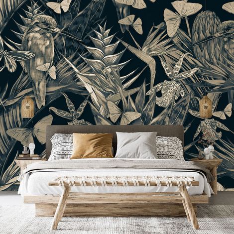 Papier peint panoramique - Fleurs Oiseaux - 130 cm x 87 cm (1/4)