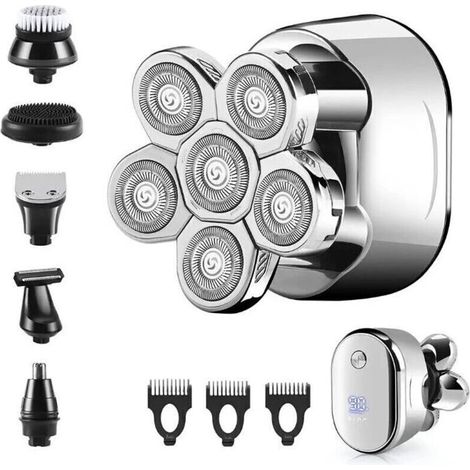 Rasoir Electriques Hommes, Rechargeable Rasoir électrique Rasoir à tête chauve USB Rasoir rotatif Sans fil Étanche Rasoir électrique Tondeuse à barbe avec Brosse nettoyante pour le visage (1/5)