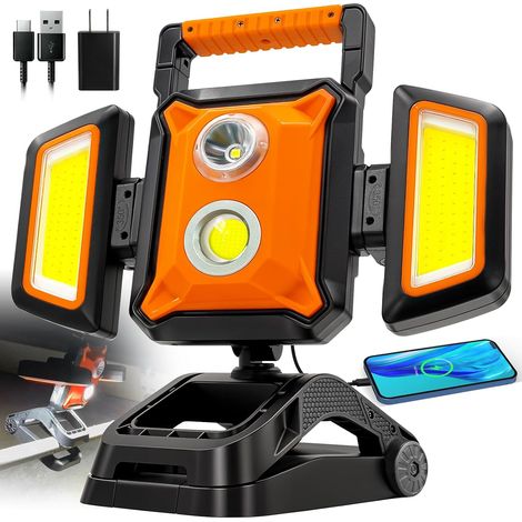 Projecteur LED Rechargeable 30W, 3000LM Projecteur de Chantier avec Batterie, 5 Modes Lampe Chantier Sans Fil et Powerbank Fonction, Étanche et Rotative pour Garage, Atelier (1/5)