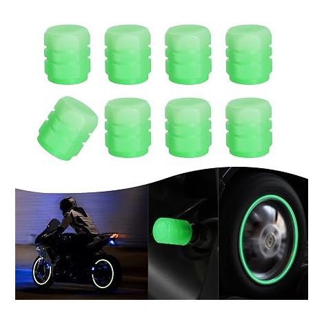Fluorescent Tire Valve Cap(Green), 8PCS Luminous Dustproof Tire Valve Universal, Luminous Valve Stem Cover Decoration Accessories for Car, Truck, SUV, Motorcycles (1/5)