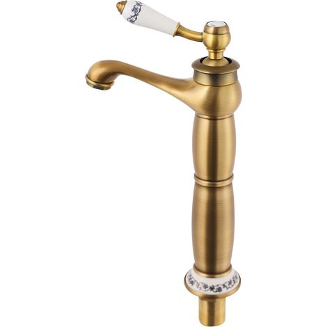 Mitigeur de lavabo, laiton, doré, eau chaude/froide, pour lavabo (1/5)