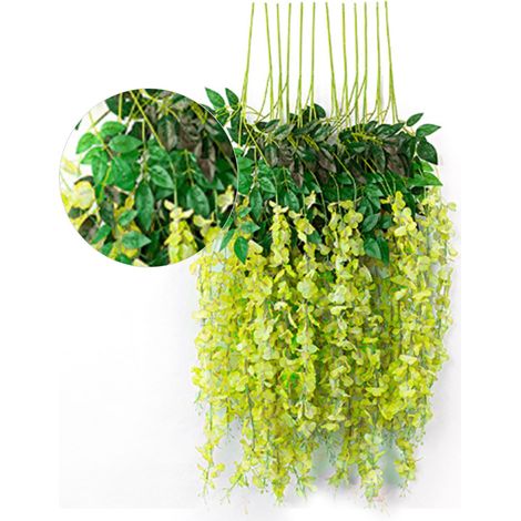 Glycines artificielles, fleurs de glycine artificielles, feuilles artificielles, plantes grimpantes en plastique, plantes d'intérieur, décorations de plafond, plantes vertes, 6 feuilles (1/5)