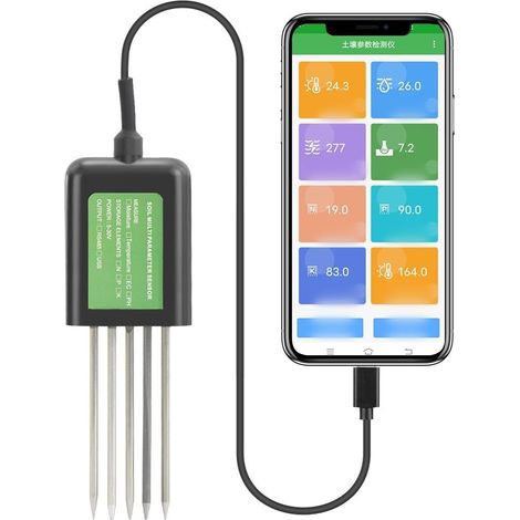 Testeur de sol 7 en 1, appareil de mesure numérique du sol USB, compatible avec une application Android, câble de 1,5 mètre. (1/5)