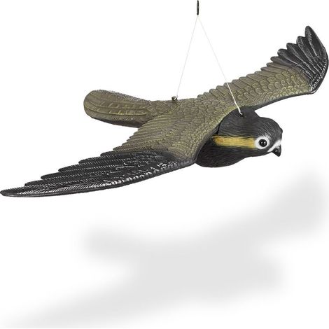 Épouvantail faucon anti-pigeon 58 cm Plastique résistant aux intempéries Plumage réaliste pour jardin, balcon, terrasse (1/5)
