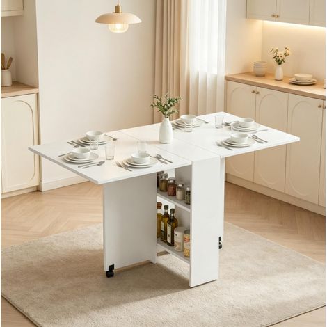 Klappbarer Esstisch 75x140x74 cm aus Spanplatten Weiß, platzsparend – MEUBLIV (1/5)