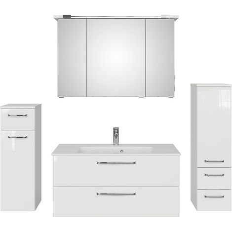 Badmöbel Set mit Waschbecken aus Mineralmarmor TRENTO-66 in weiß Glanz, B/H/T: ca. 197/200/50 cm (1/5)