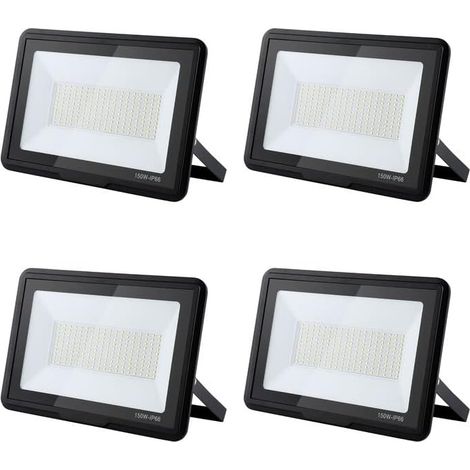 4pcs Projecteur LED, 150W, 15000LM, IP66 Étanche, Aluminium, Blanc Froid, Jardin, Garage