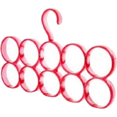 Cintre en plastique à 10 anneaux, multifonctionnel, en forme de cercle, pour foulards, ceintures et cravates, avec fentes et trous, idéal pour ranger peignoirs (rouge)-Red (1/3)