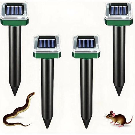 Répulsif à rats solaire 4 pièces - Répulsif à ultrasons contre les nuisibles - Répulsif à rats d'extérieur - Répulsif à ultrasons pour oiseaux d'extérieur - Noir - 6,5 × 6,5 × 26,5 cm - Plastique