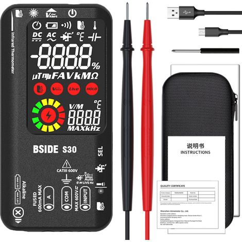 4-in-1-Multimeter, Infrarot-Thermometer, elektrischer Tester, Schaltungsanalysator, 3,5"-LCD-Bildschirm, 9999 RMS-Messung, Spannung, Kapazität, Widerstand