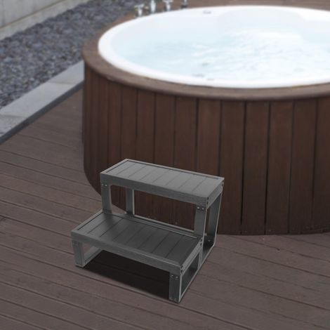 Marche d'accès pour baignoire 60 x 54 x 42 cm, marche d'accès à deux niveaux pour piscine extérieure, antidérapante. (1/5)
