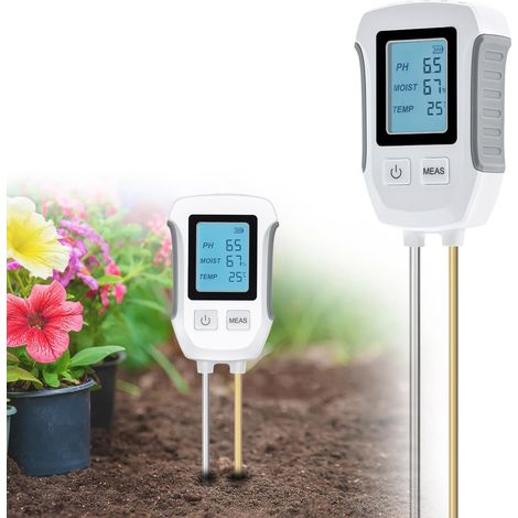 Testeur de Sol pH 3 en 1, Mesure de Température et Capteur Hygromètre, Testeur de Sol Acide Base avec Affichage LCD Rétroéclairé, Compatible avec Pelouse/Ferme/Jardin (1/5)
