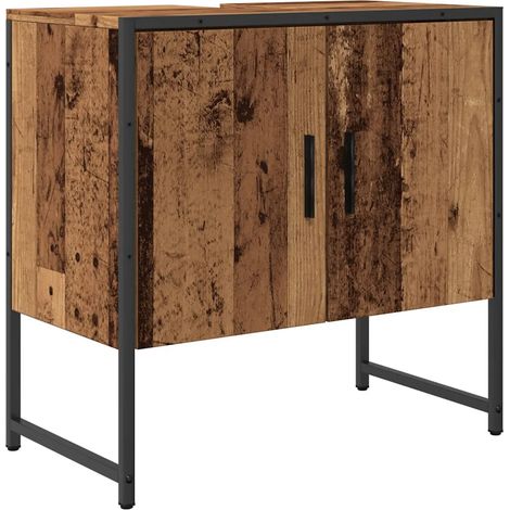 Armoire de lavabo de salle de bain gain de place 60 x 33 x 60 cm en bois vieux bois (1/5)