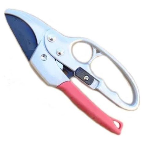 Tijeras/podadoras segmentadas de acero inoxidable para ramas frutales (mango rojo en el protector de mano). (1/5)