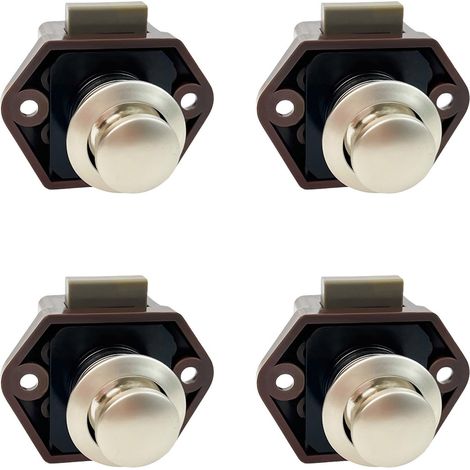 Poignées de Verrouillage Loquet de Tiroir Serrures à Bouton Poussoir Serrure de Porte d'armoire de Placard pour Caravane Bateau Yacht Camping-car Marron et Nickelé 4 Pièces (1/5)