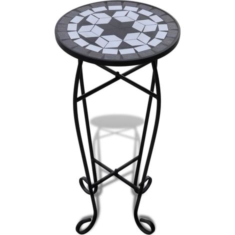 Tavolino rotondo per piante da esterno giardino 30 x 60 cm elegante finitura in ceramica nera 020045846