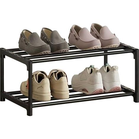 Zweistöckiges Schuhregal, schmale Ablagefläche, rostbeständige Beschichtung, ideal für Studentenwohnheime, Wohnungen und Balkone, stapelbares, schmales Schuhregal (1/5)