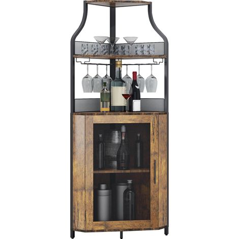 Armoire à vin angle - présentoir industriel - porte-vins réglable - porte-verres - rangement rétro - cuisine salon - 40D×40L×154H cm