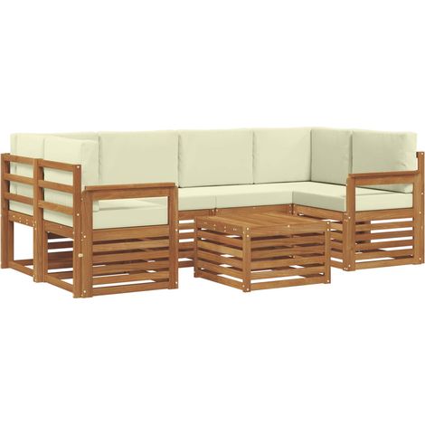 Outdoor Sofa Set 7 pcs Natural and Cream Solid Acacia Wood vidaXL (1/5)