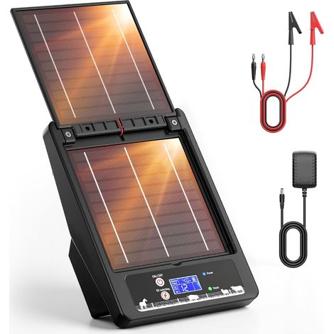 Kit de clôture électrique à énergie solaire, tension réglable 6-12 kV, sortie d'énergie 0,3-2,0 J, batterie 18000 mAh, deux cellules solaires 10 W, portée de 32 km, étanche IP55, pour agriculture
