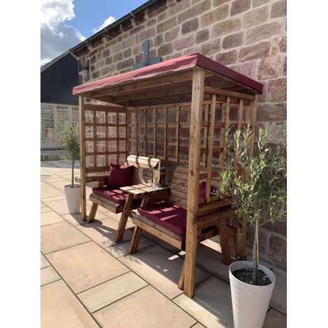 Grand Henley Twin Seater Arbour - L92 x W225 x H194 cm - Burgundy Cushion and Sun Canopy Included - Fully Assembled (1/5)