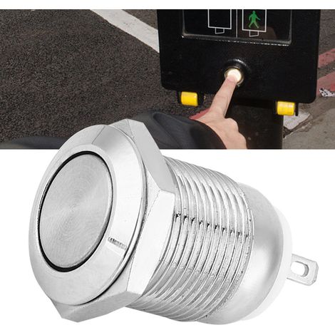 Metall-Drucktaster, 1 normalerweise offener Kontakt, 2 Pins, wasserdicht, selbstrückstellend, für elektronische Geräte (flacher Kopf) (1/5)